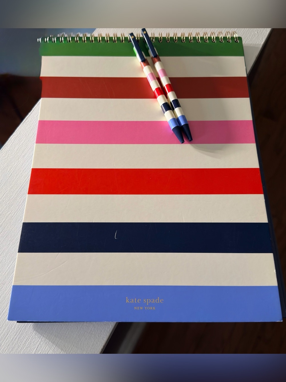 Kate Spade Multicolor Striped Spiral Notebook with Matching Pens and Mouse Pad